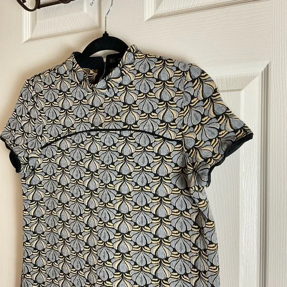 ZARA BASIC SIZE SMALL S BLUE HIGH NECK JACQUARD SHORT SLEEVE MINI CASUAL DRESS - Picture 4 of 11
